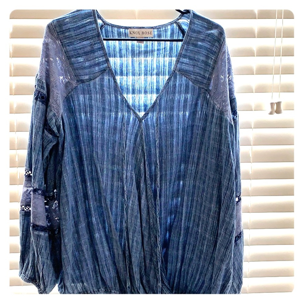 Womens bohemian spring blouse wash blue jeans like  SZ XXL